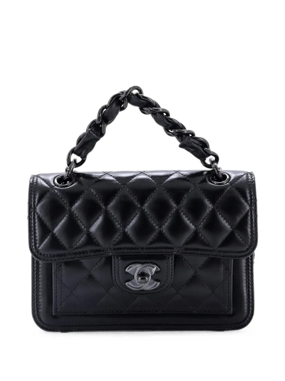 So Black Double You CC Flap Bag Quilted Shiny Crumpled Calfskin Mini shoulder bag