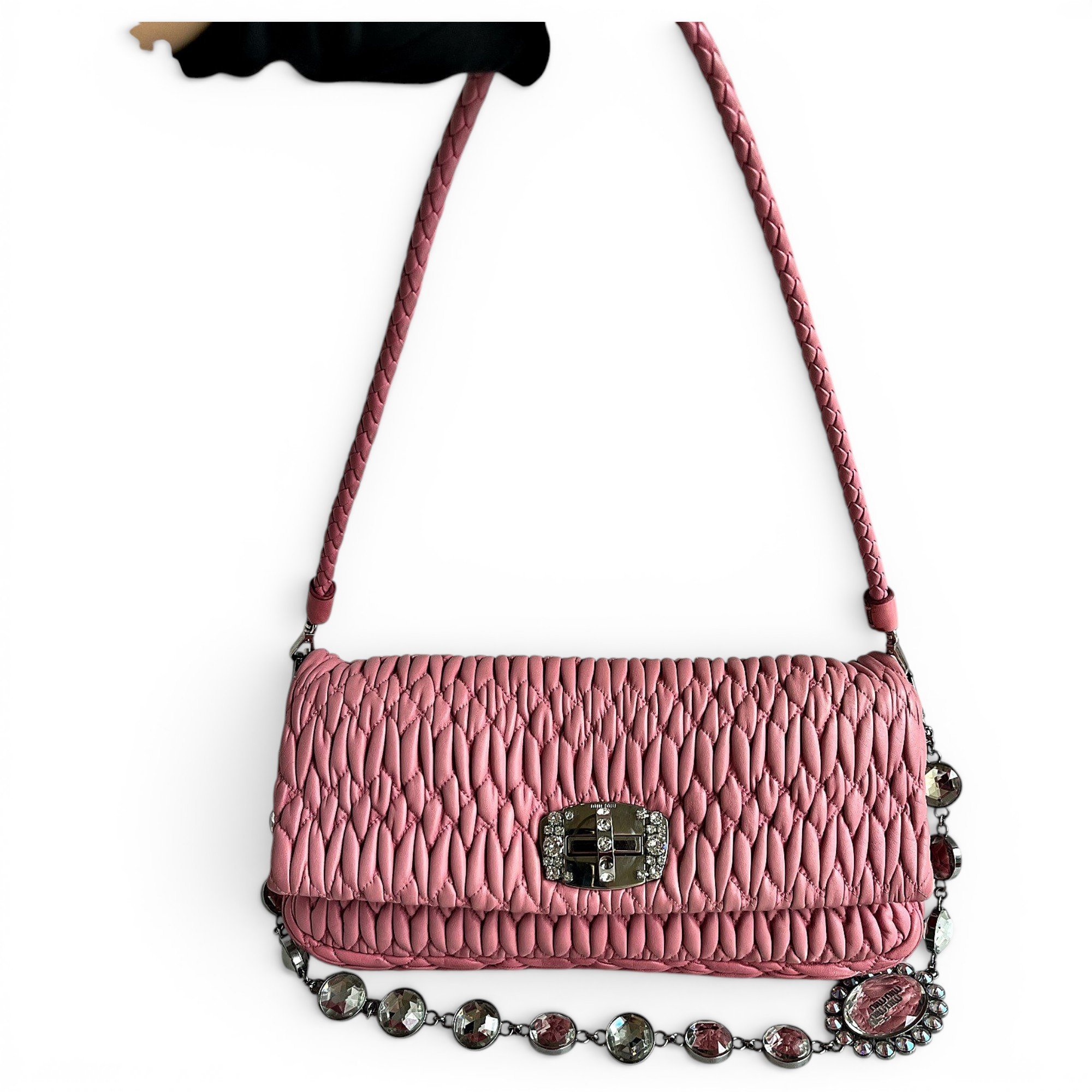 Miu Crystal leather handbag