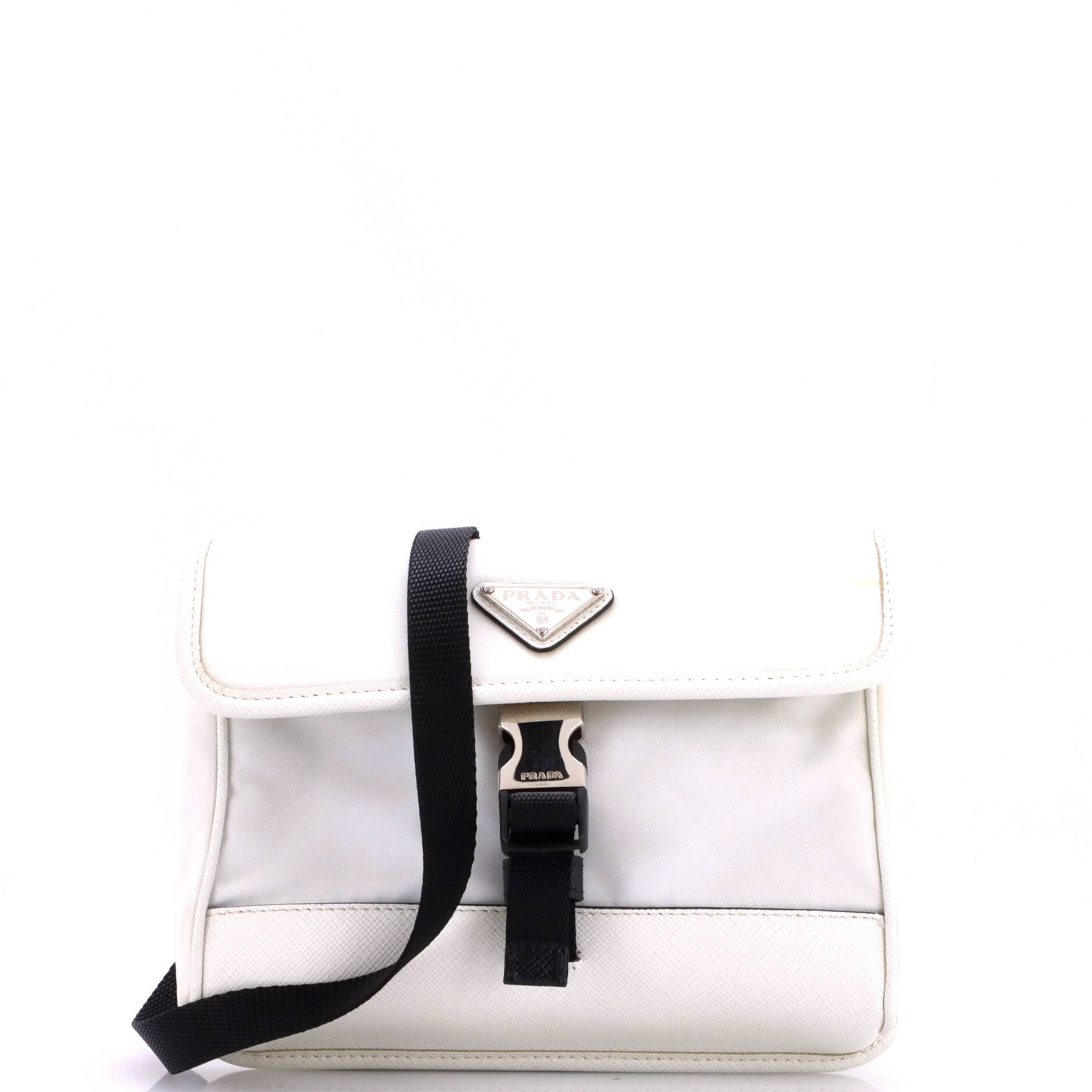 Buckle Flap Crossbody Bag Re-Nylon and Leather Small
