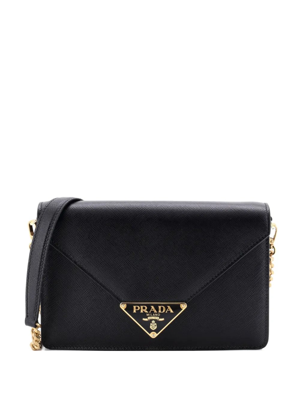 Triangle Logo Plaque Envelope Chain Shoulder Bag Saffiano Leather crossbody bag