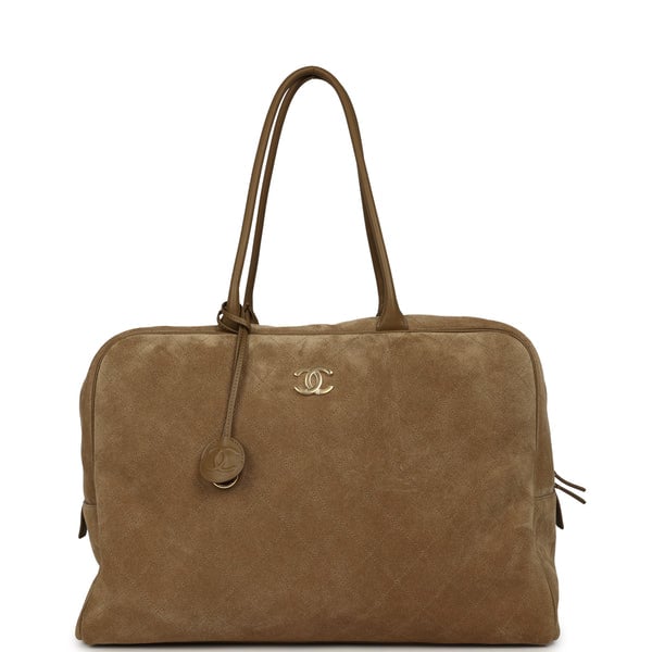 Chanel Maxi "Perfect Bowling" Bag Dark Beige Suede Gold Hardware