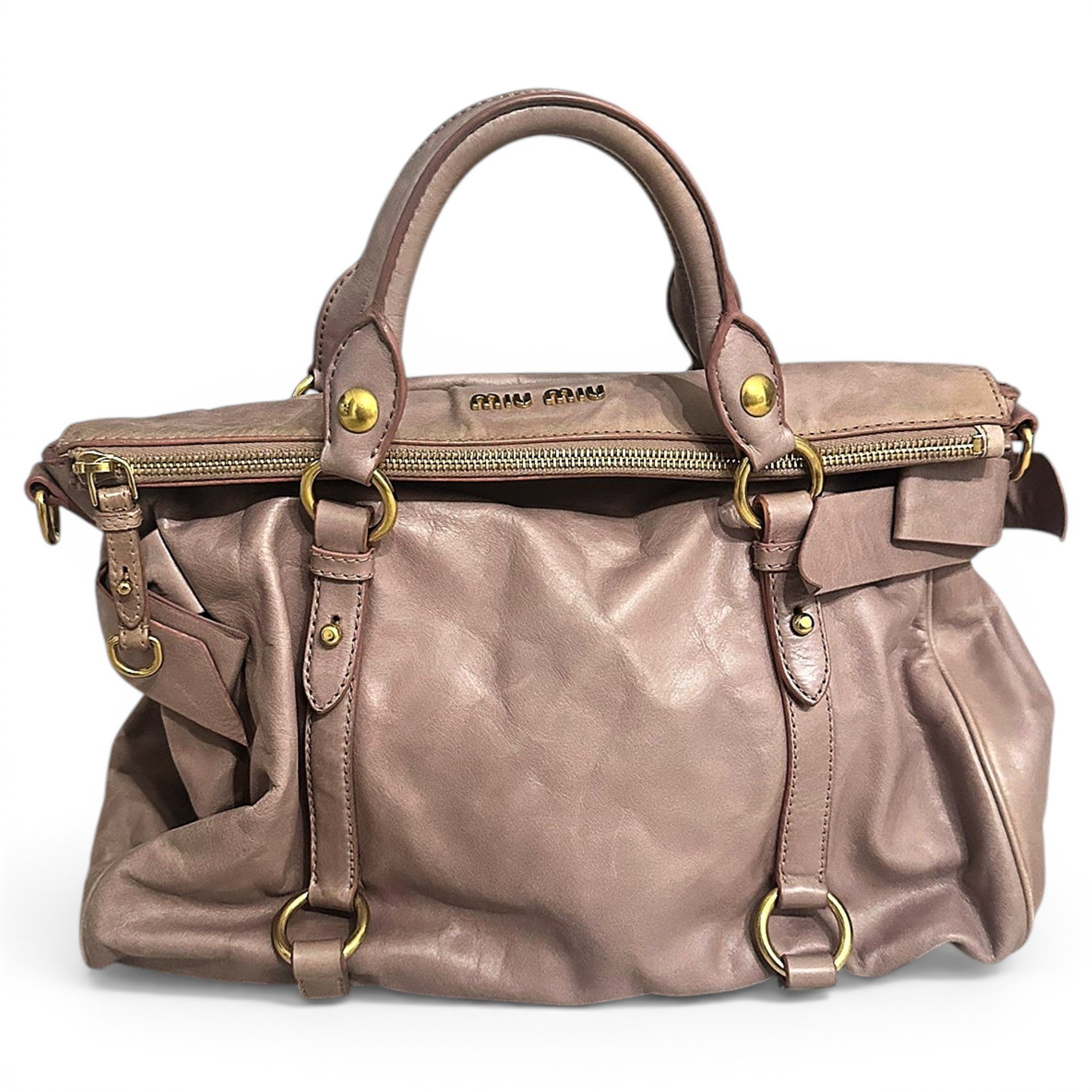 Bow bag leather handbag
