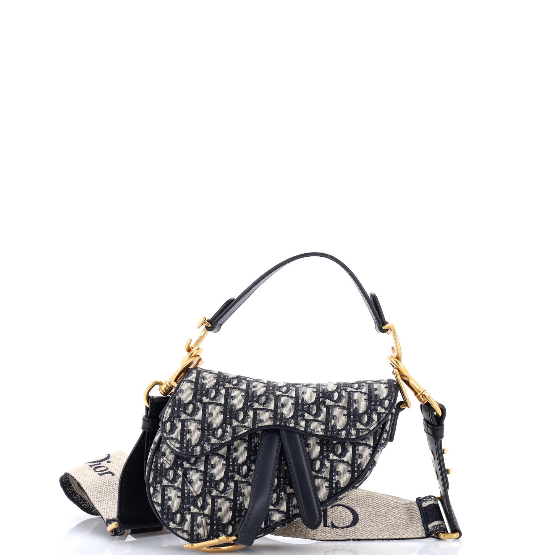 Saddle Handbag with Strap Oblique Canvas Mini