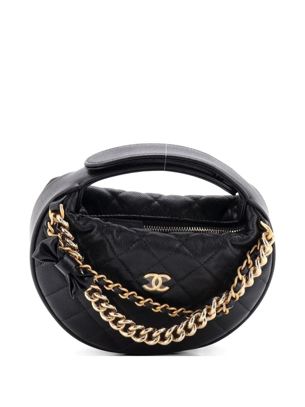 Double Chain Bow Pouch Quilted Caviar Mini hobo bag