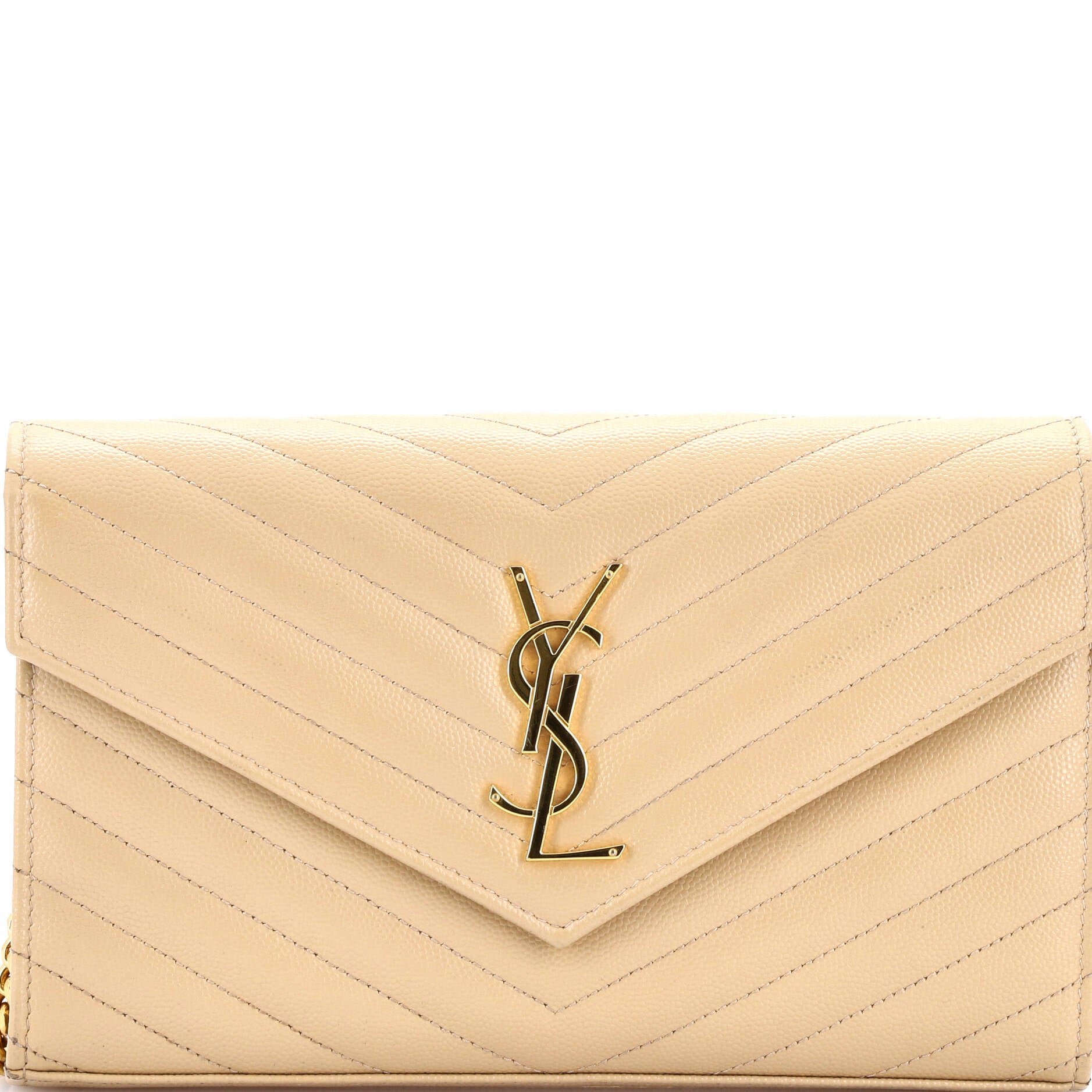 Saint Laurent Classic Monogram Wallet on Chain Matelasse Chevron Leather Medium