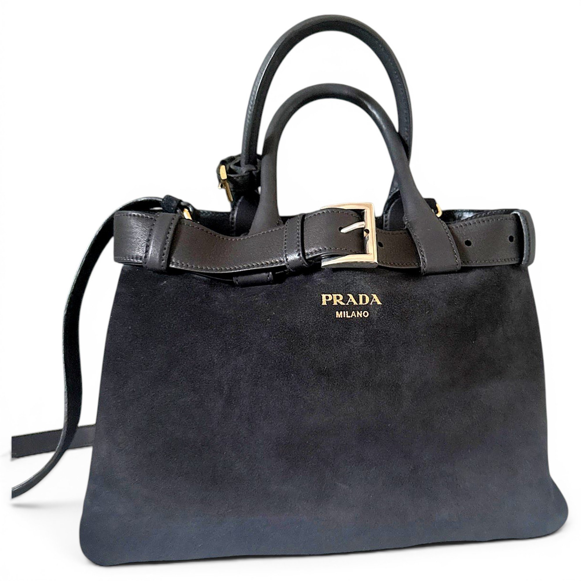 Buckle leather handbag