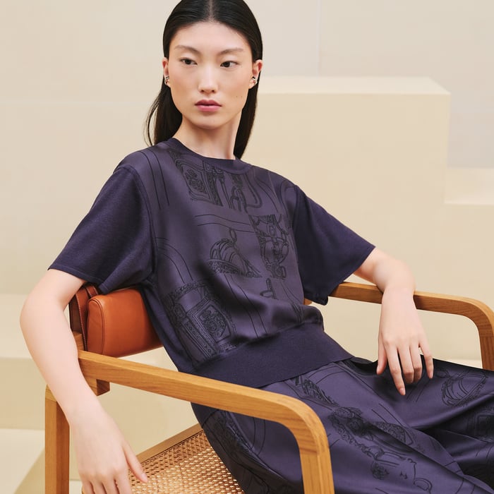Violet Améthyste "En Desordre Finesse" Short-sleeve Twillaine Sweater