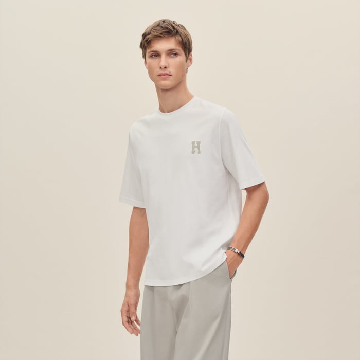 Blanc "H'Cheval" T-shirt With Leather Detail