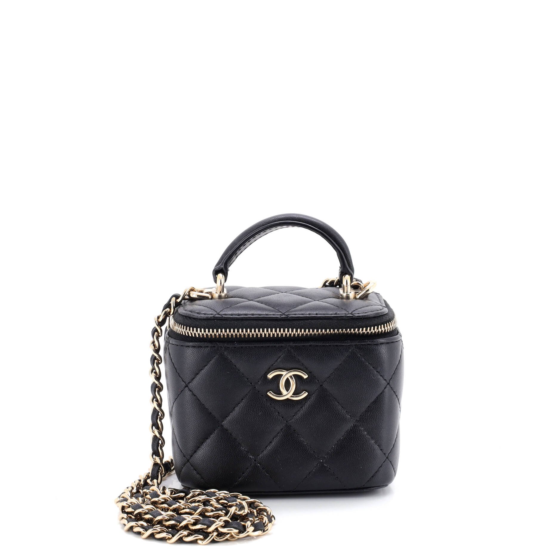 Chanel Classic Top Handle Vanity Case with Chain Quilted Lambskin Mini