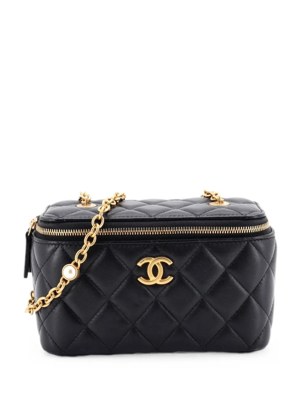 Classic Vanity Case with Resin Pearl Chain Quilted Lambskin Small clutch bag