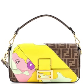 Fendi Antonio Lopez Baguette NM Bag Zucca Coated Canvas with Printed Leather Inlay Medium