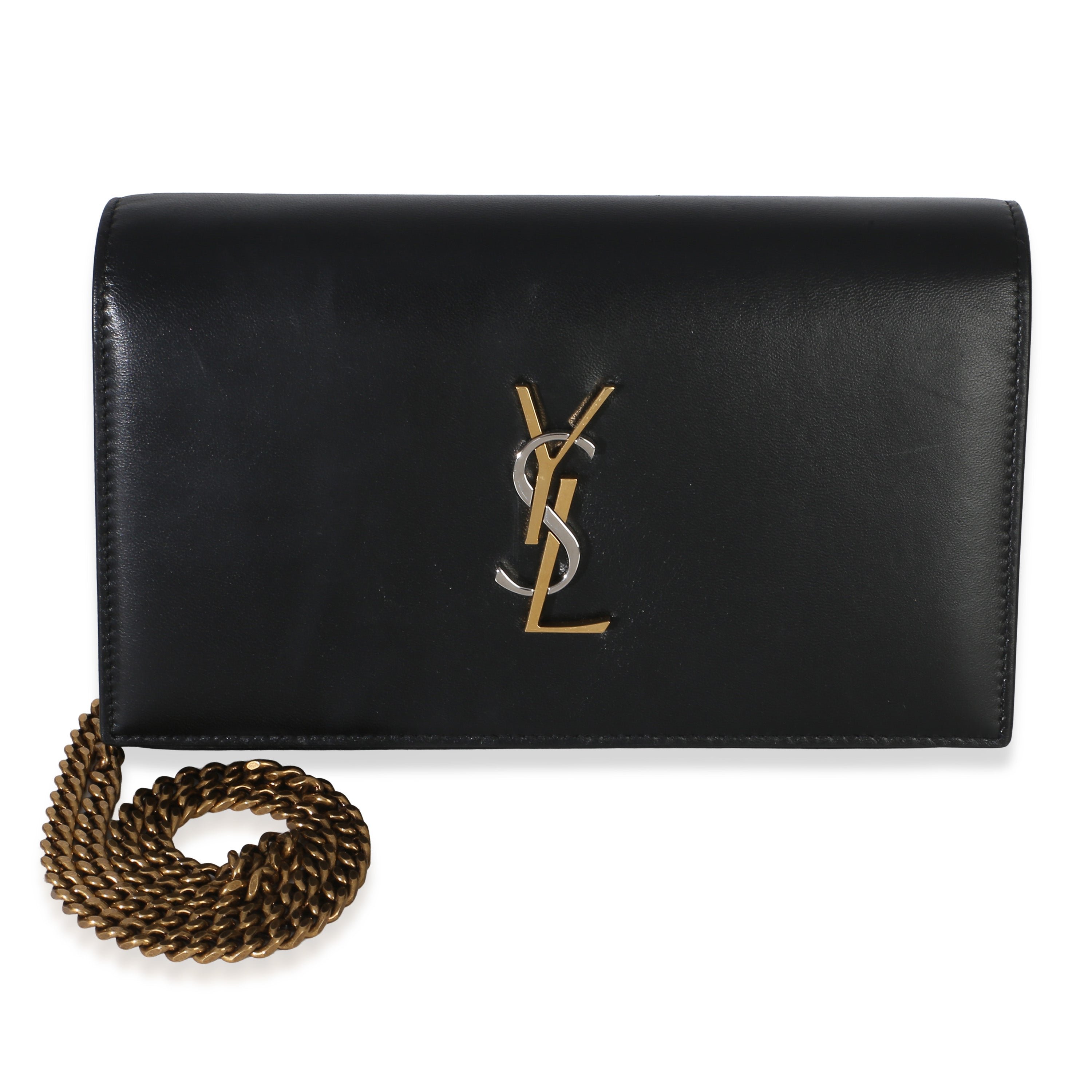 Black Lambskin Tri Metal Kate Wallet On Chain Bag