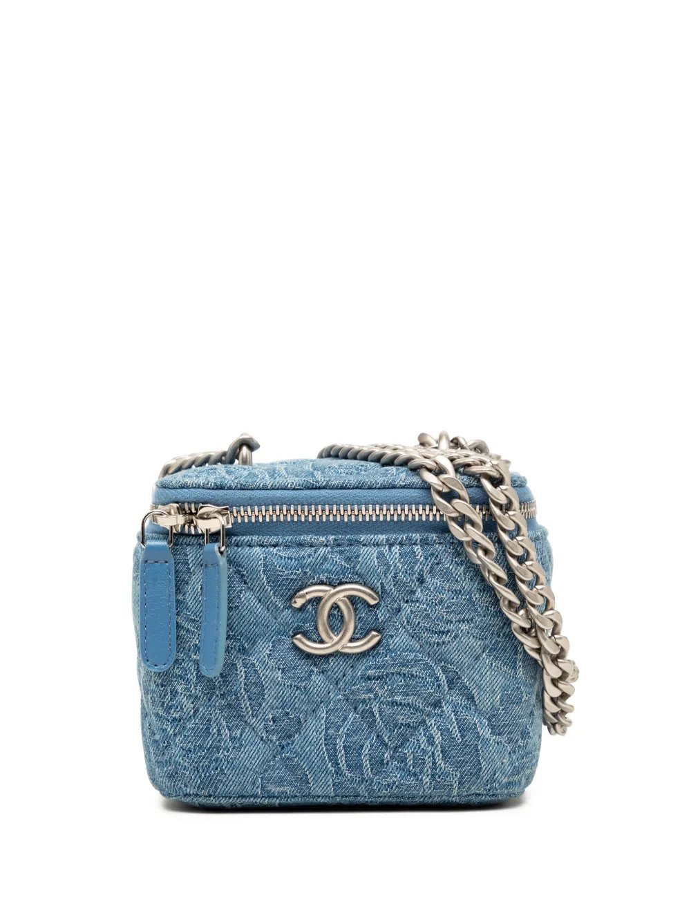 2021-2026 Mini Quilted Denim Camellia Sweetheart Vanity Case With Chain crossbody bag