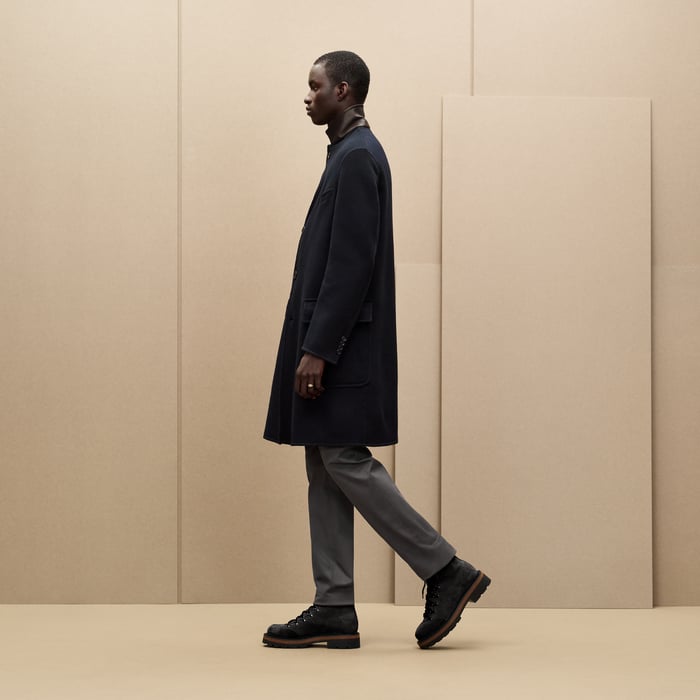 Marine Emile Cashmere Coat With Leather Details