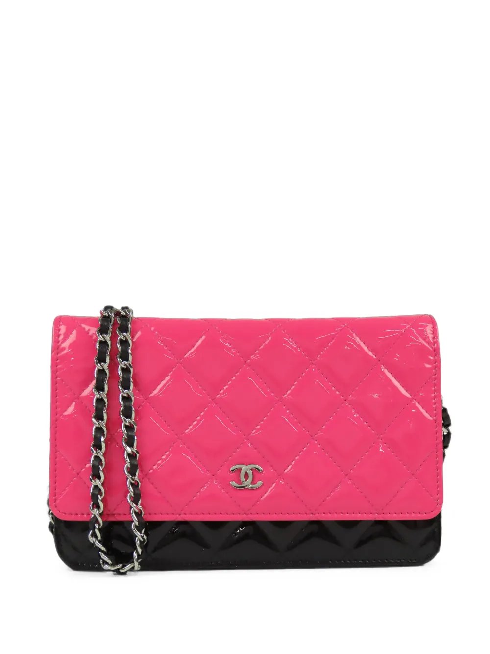 2019 CC Bicolor Quilted Patent Wallet on Chain crossbody bag