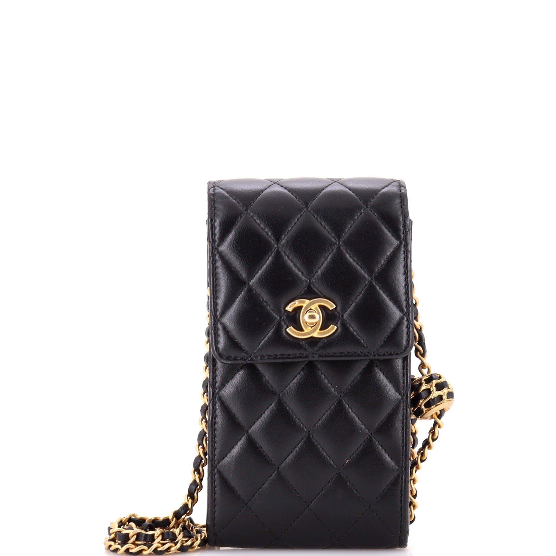 Chanel Pearl Crush Phone Holder Crossbody Bag Quilted Lambskin