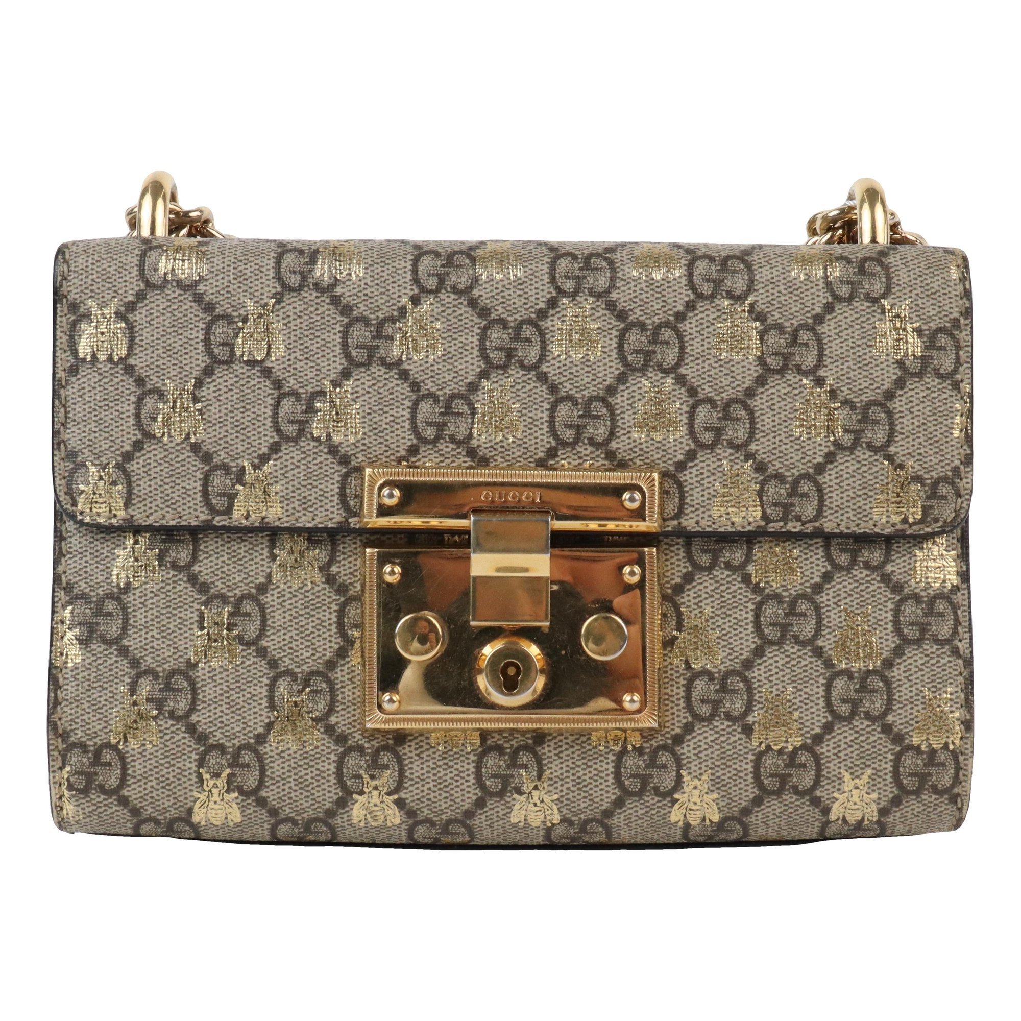 Padlock patent leather handbag