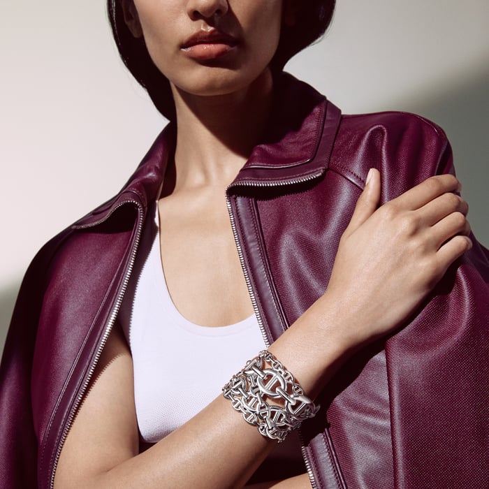 Sans Coloris Chaine d'Ancre Enchainee Cuff Bracelet, Very Large Model