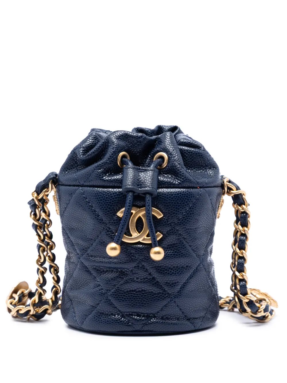 2021-2026 Mini Quilted Caviar Medallion Charms Drawstring bucket bag