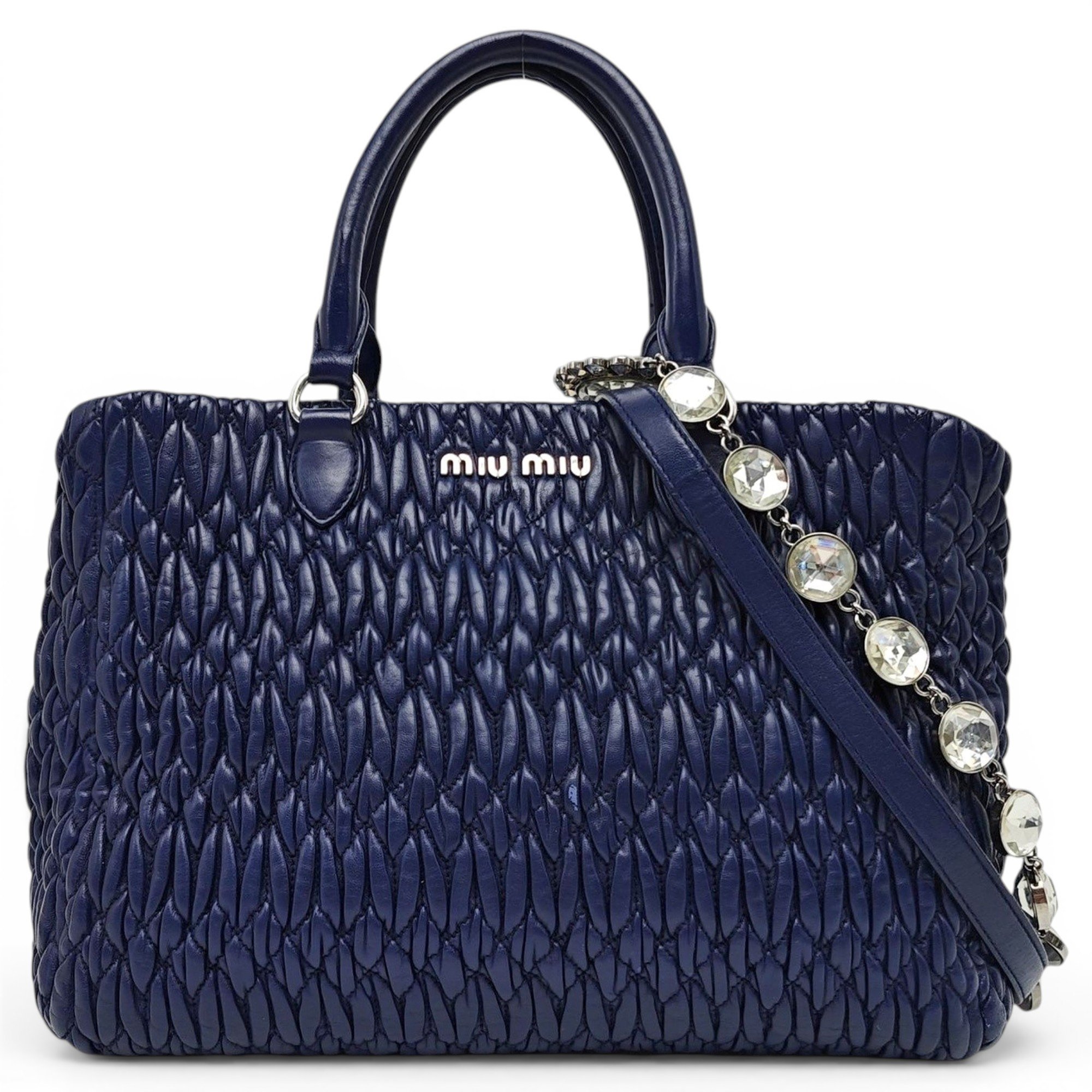 Miu Crystal leather handbag