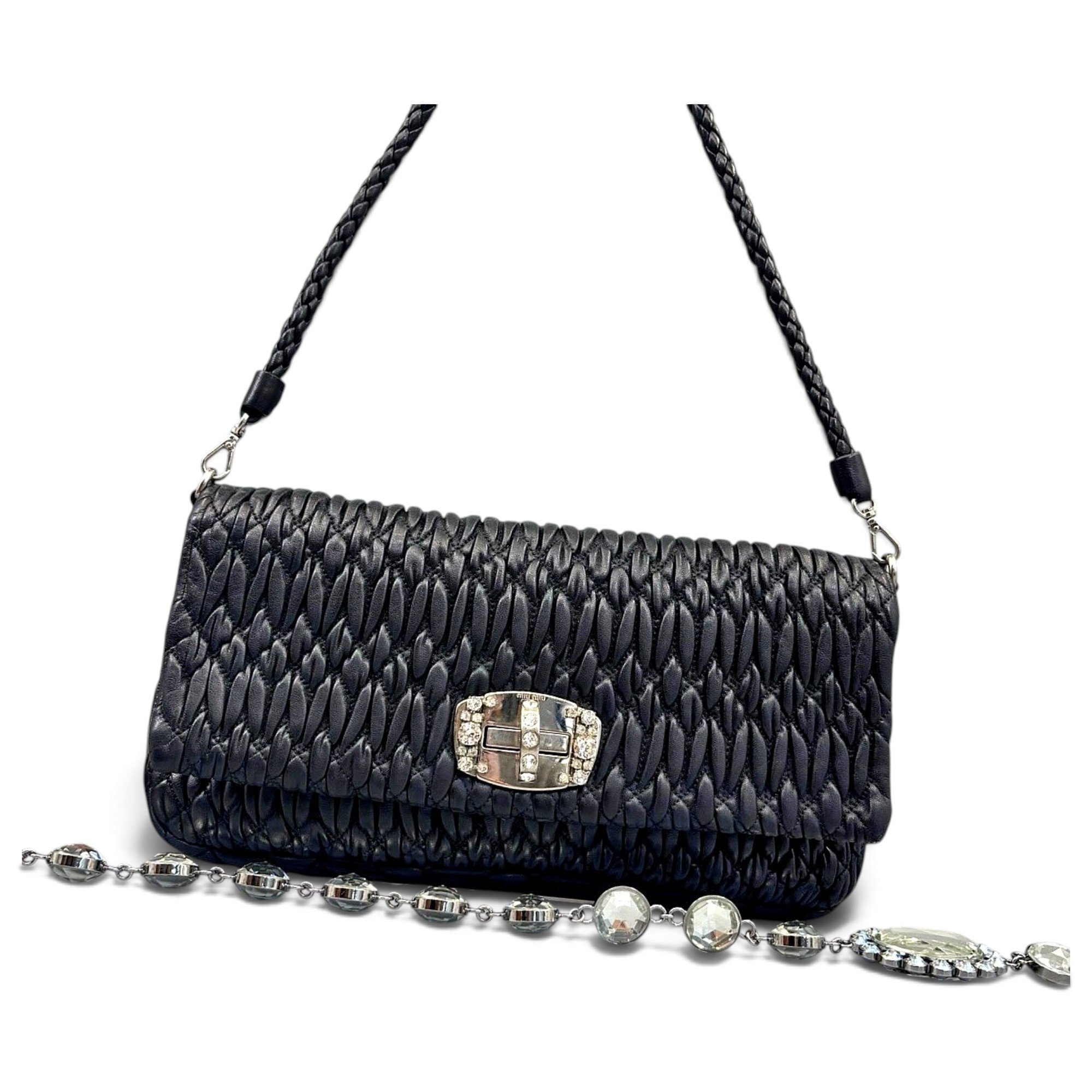 Miu Crystal leather handbag