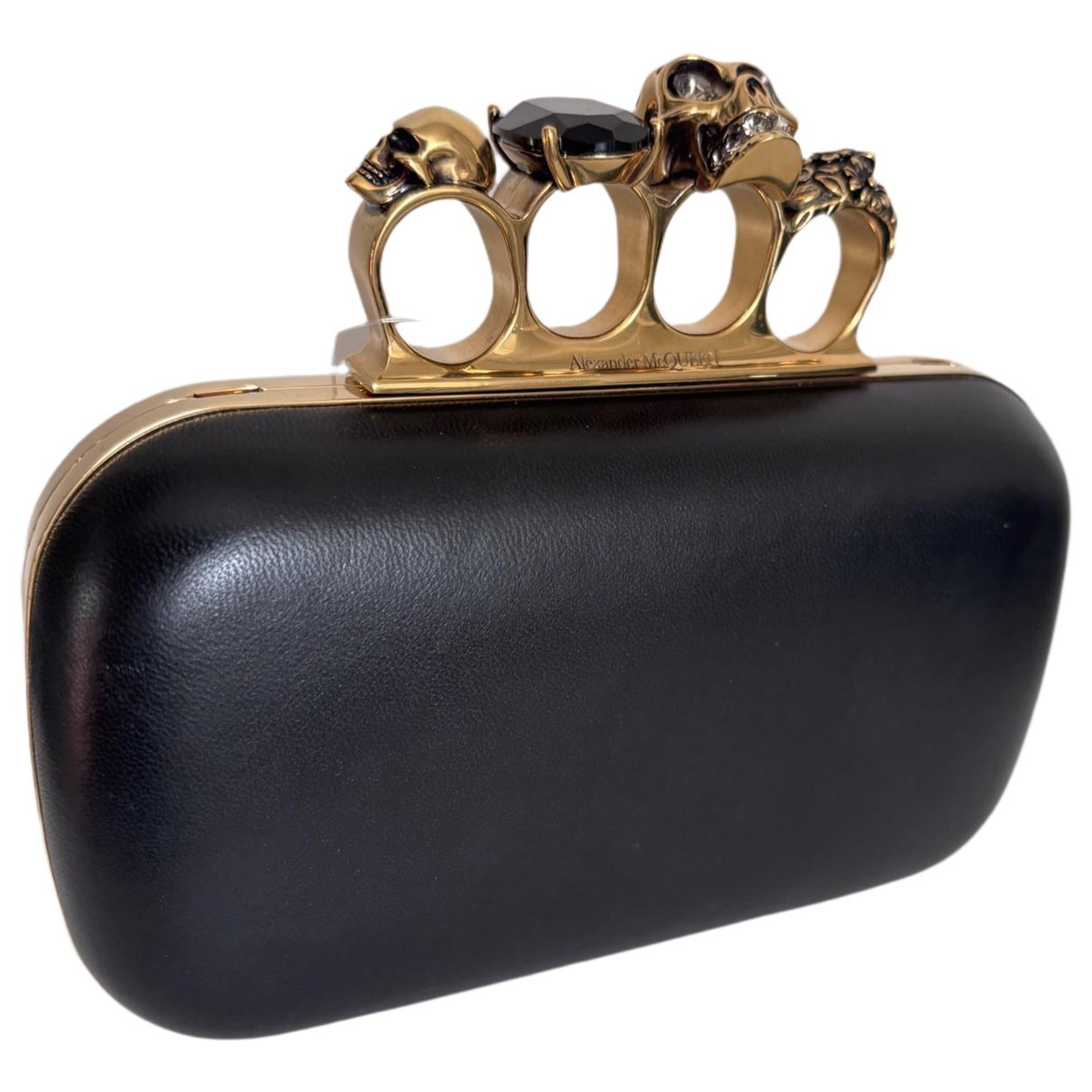 Skull leather clutch bag
