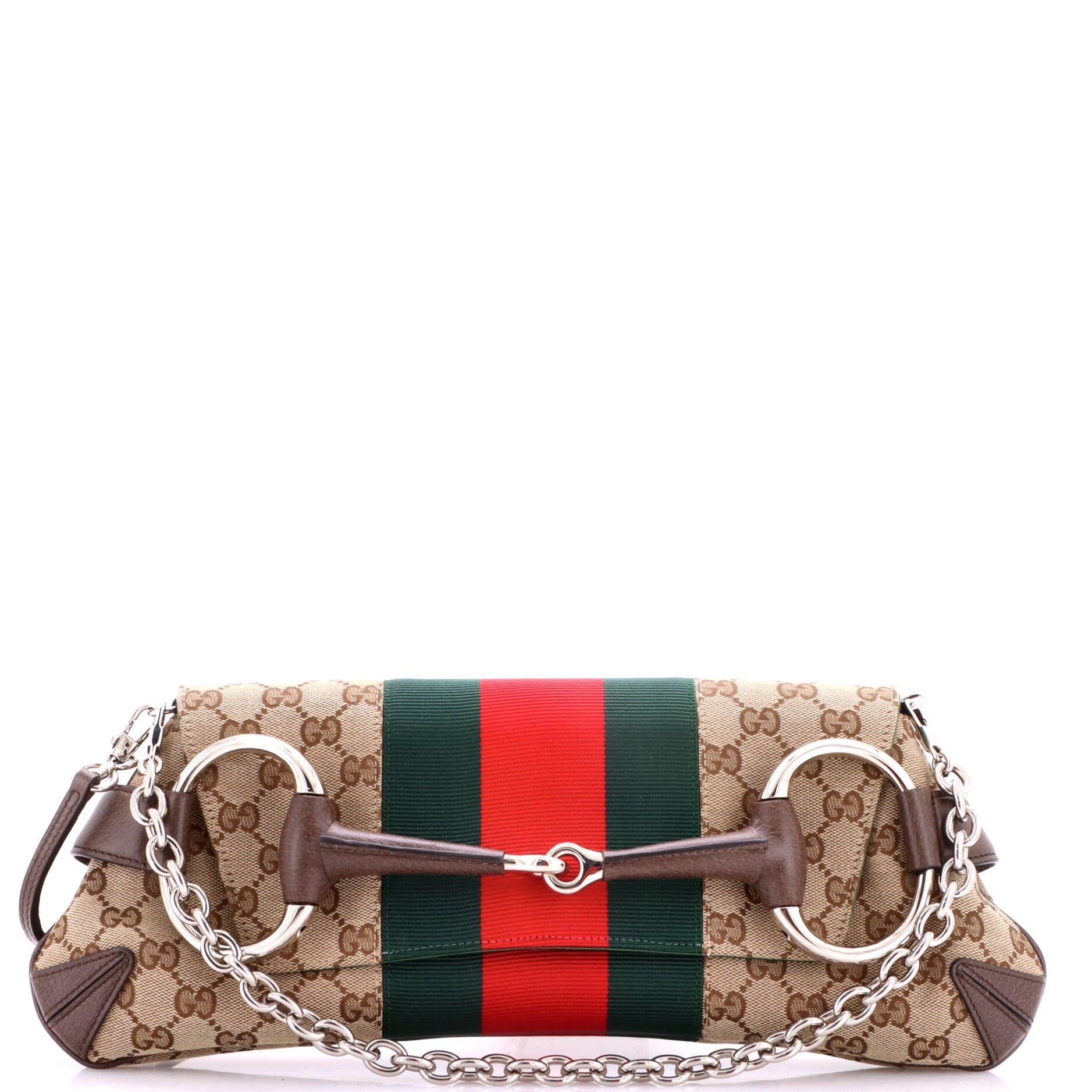 Horsebit NM Web Chain Clutch GG Canvas Medium