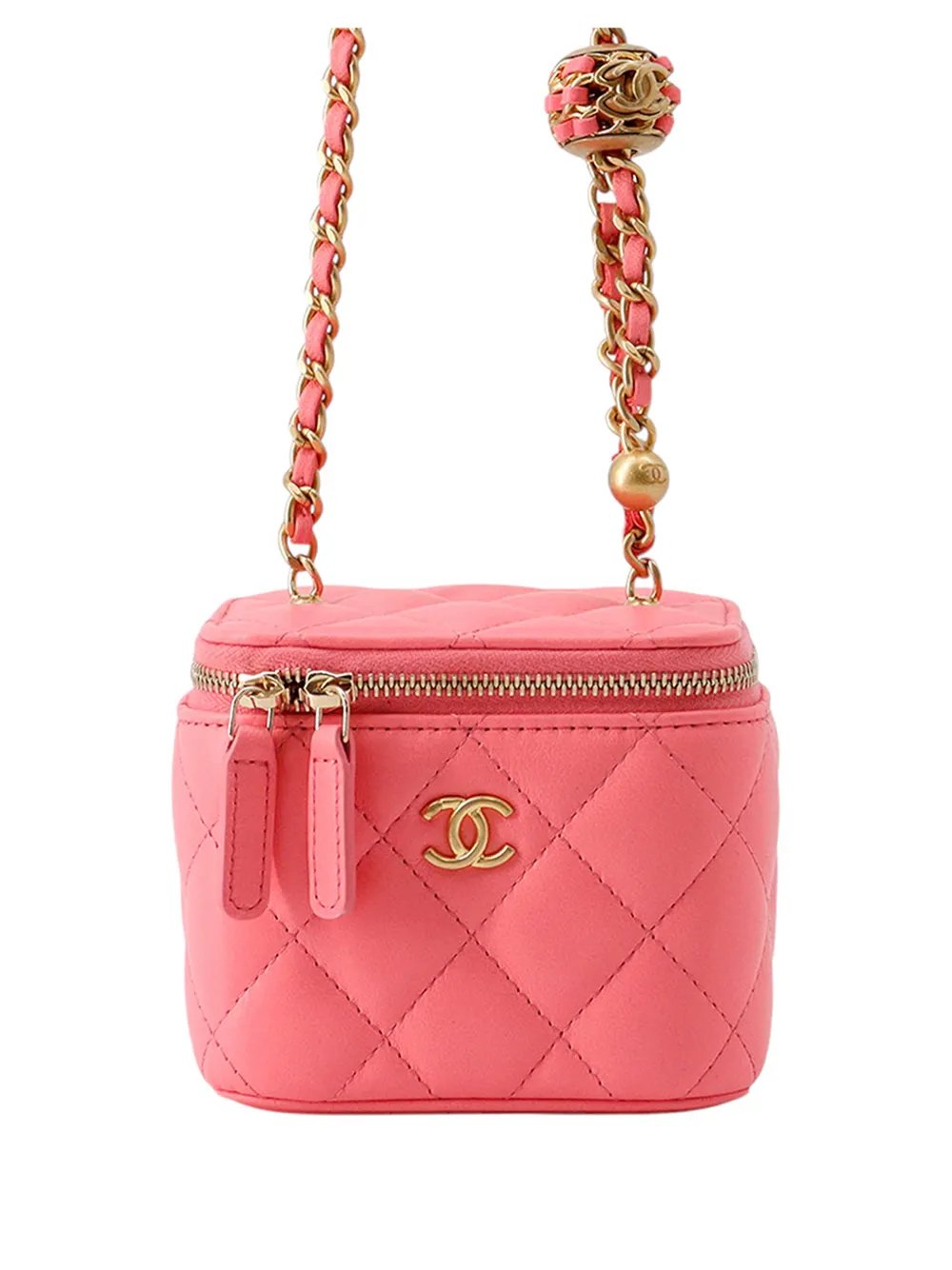 2021 Mini Quilted Lambskin Pearl Crush Vanity Case With Chain crossbody bag