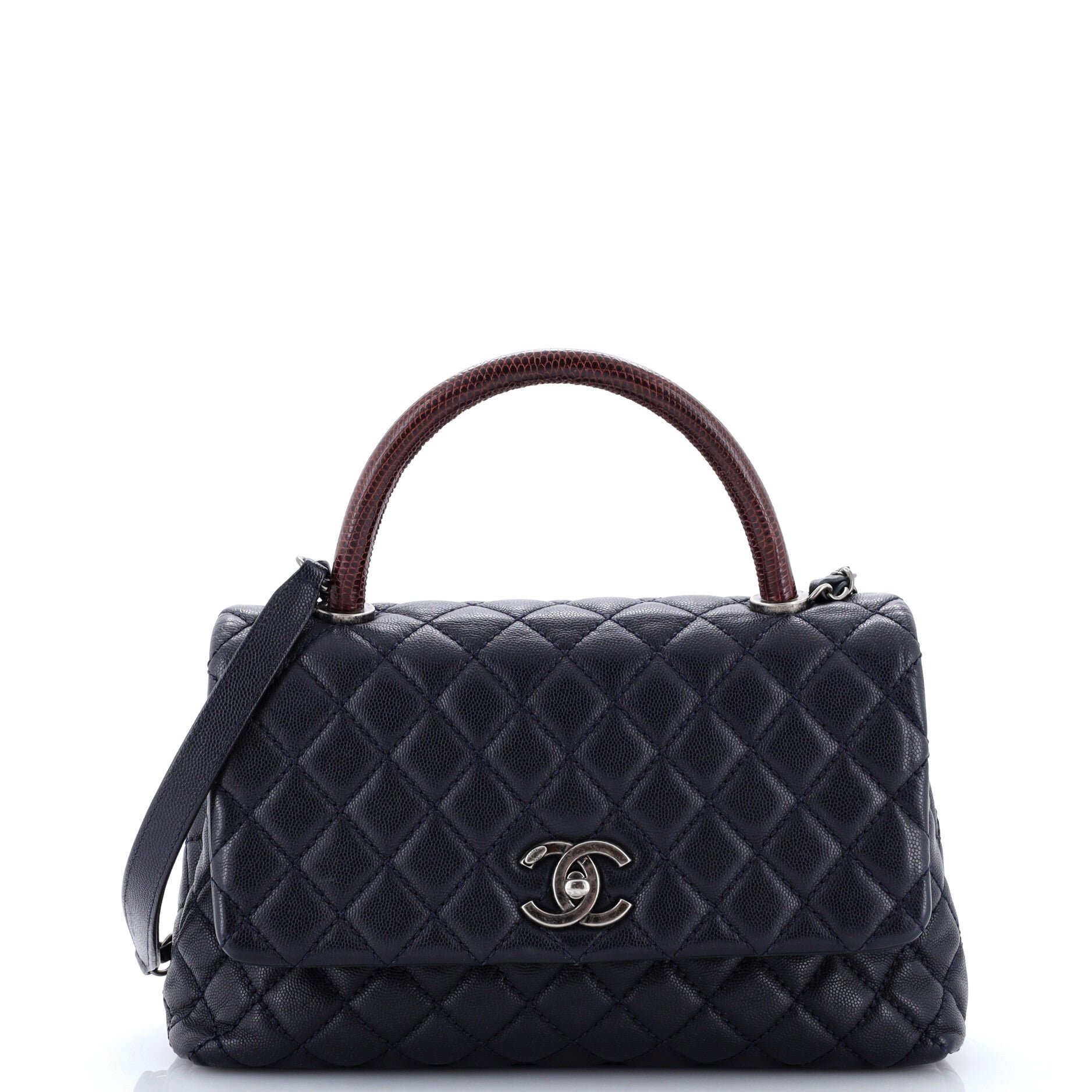 Coco Top Handle Bag Quilted Caviar with Lizard Medium