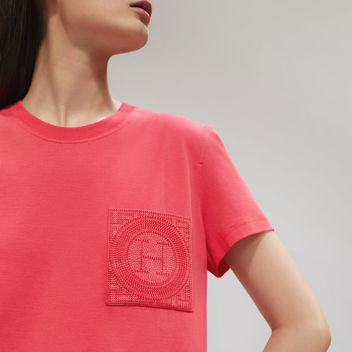 Rose Vermillon Embroidered Pocket Dress