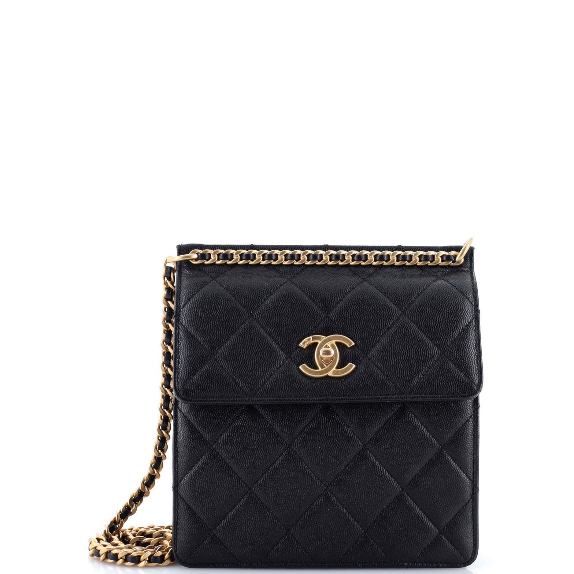 Top Chain CC Square Crossbody Bag Quilted Caviar Small