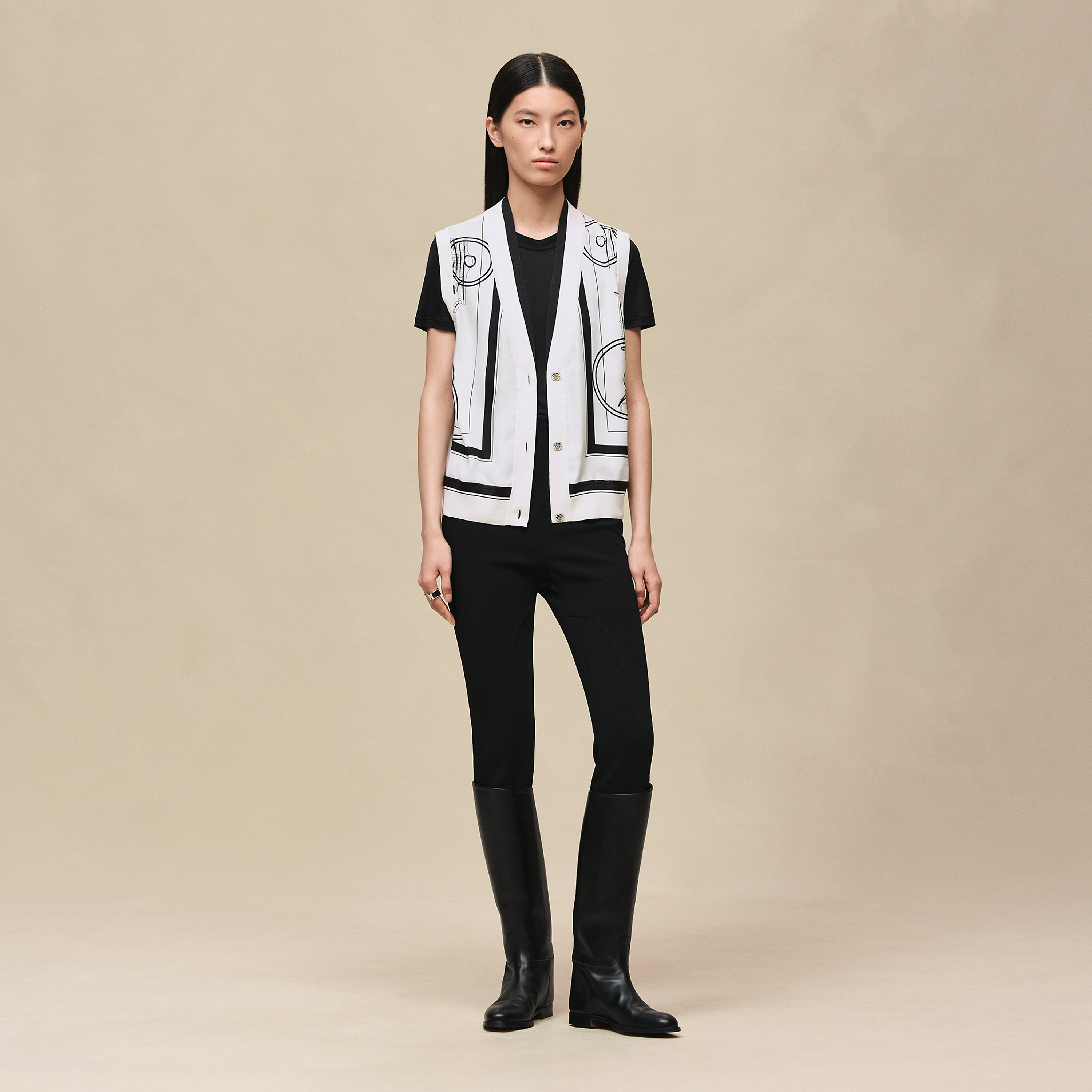 "Ex-Libris a Main Levee" sleeveless twillaine cardigan