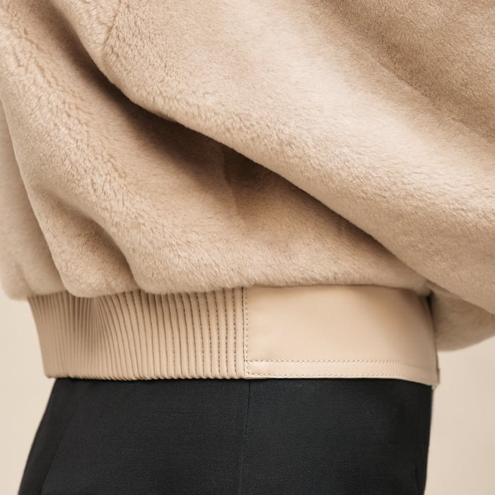 Beige Glaise Short Leather Coat