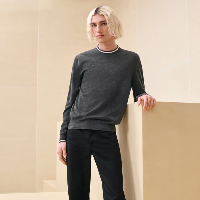 Anthracite "Rayures & Twist" Crewneck Sweater