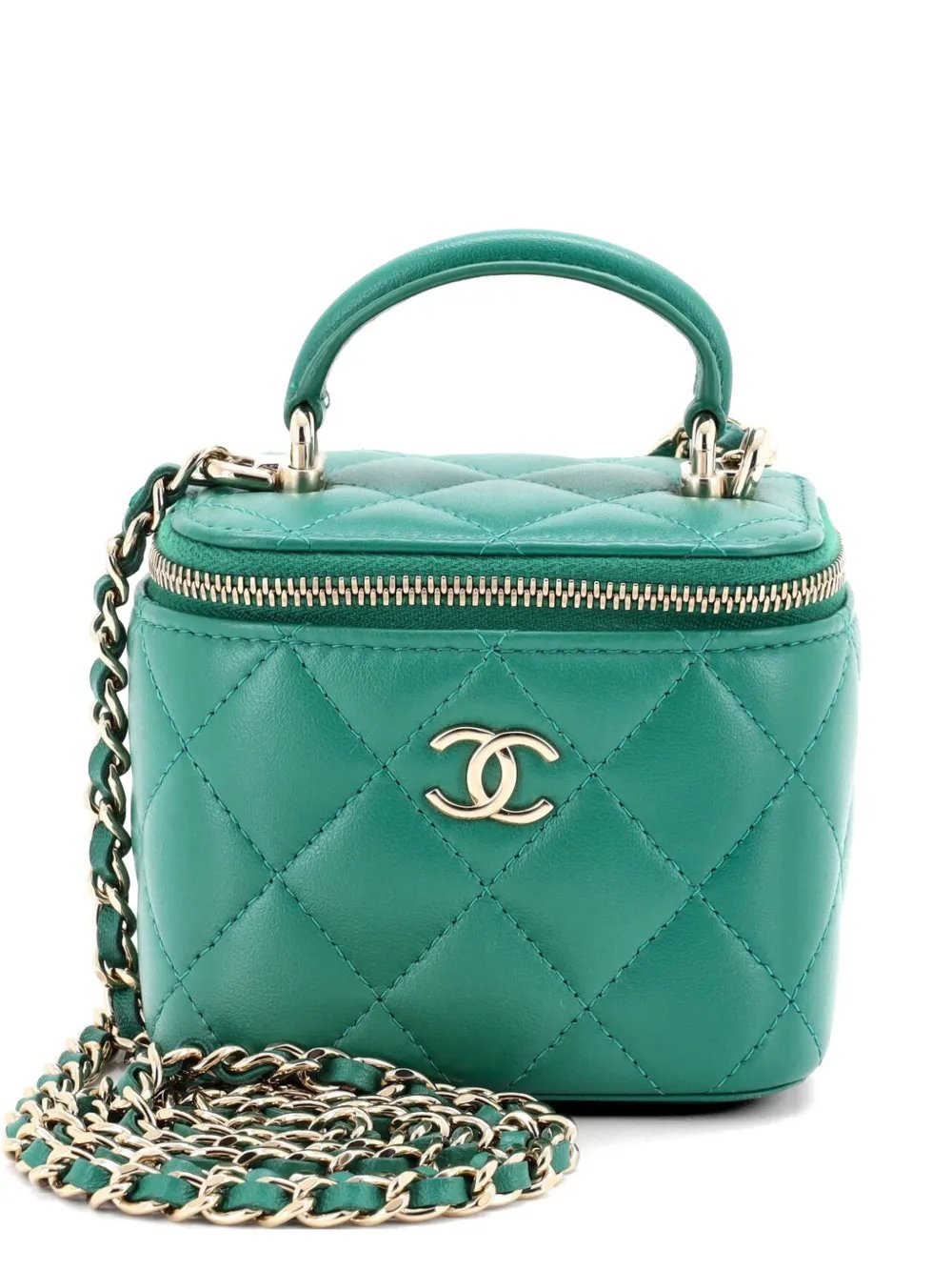 Classic Top Handle Vanity Case with Chain Quilted Lambskin Mini crossbody bag