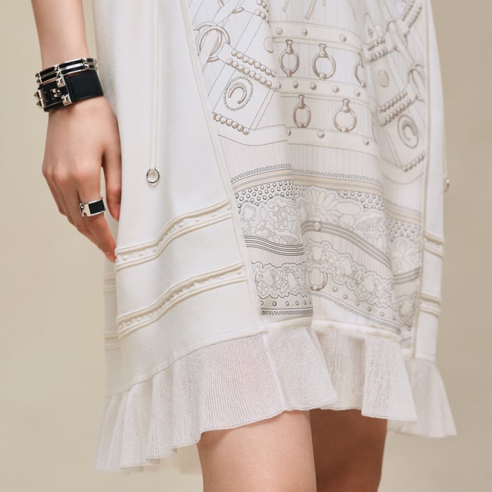 Gris Perle "Aux Champs En Fleurs Raye" Short-sleeve Dress