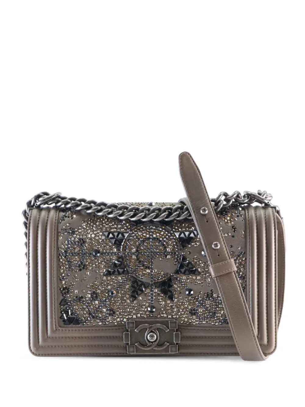 2016-2017 Old Medium Metallic Goatskin Crystal Boy Flap shoulder bag