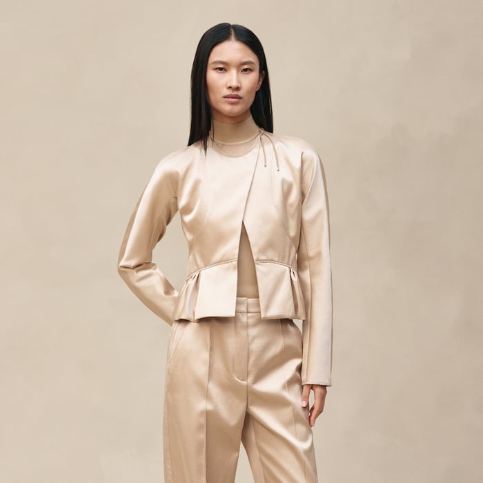 Beige Gold Short Jacket With Basque