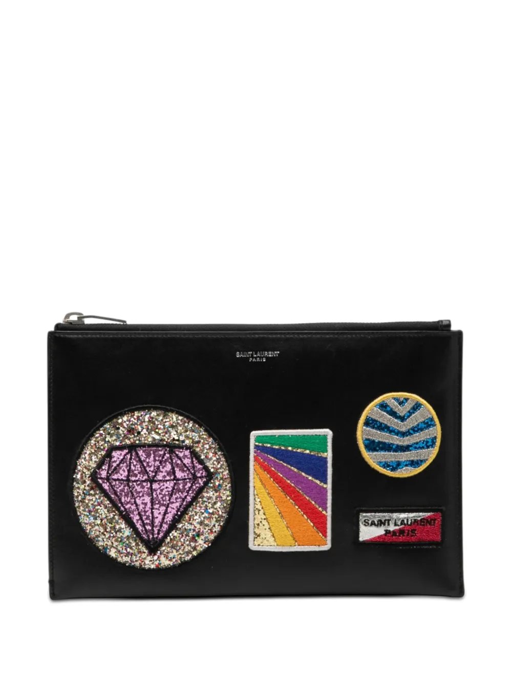 2016 Leather Multi Patch Zip Pouch clutch bag
