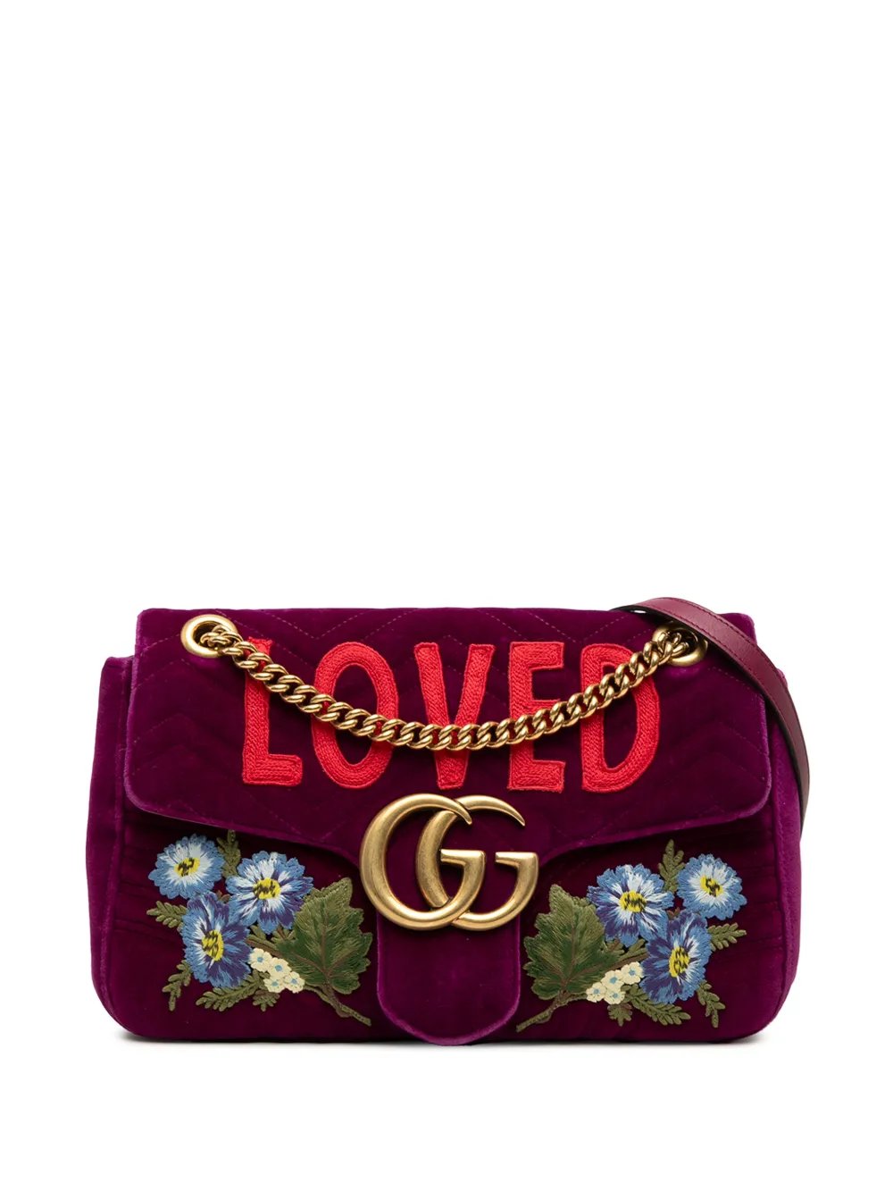 2016-2026 Large GG Marmont Embroidered Matelasse Velvet Loved Flap crossbody bag