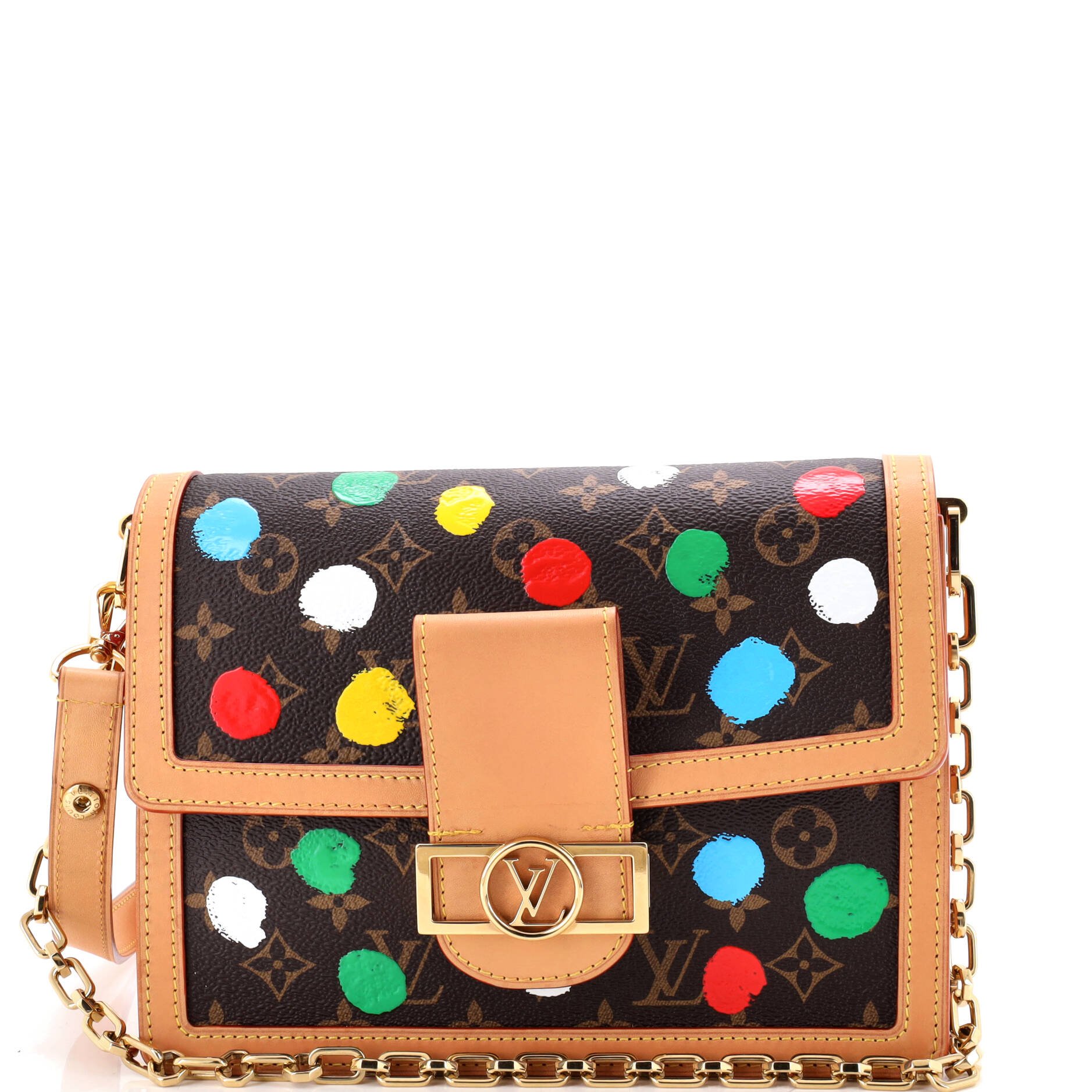 Dauphine Shoulder Bag Yayoi Kusama Painted Dots Monogram Canvas MM