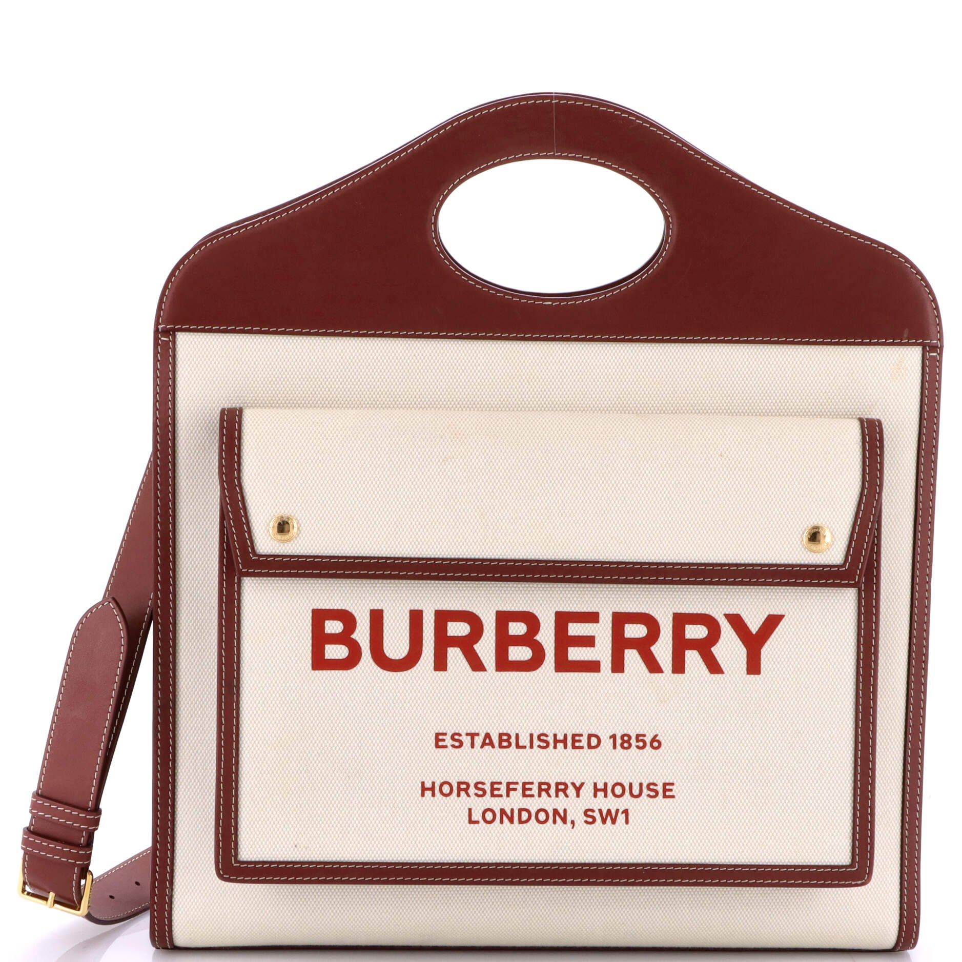 Burberry Logo Pocket Tote Canvas with Leather Medium