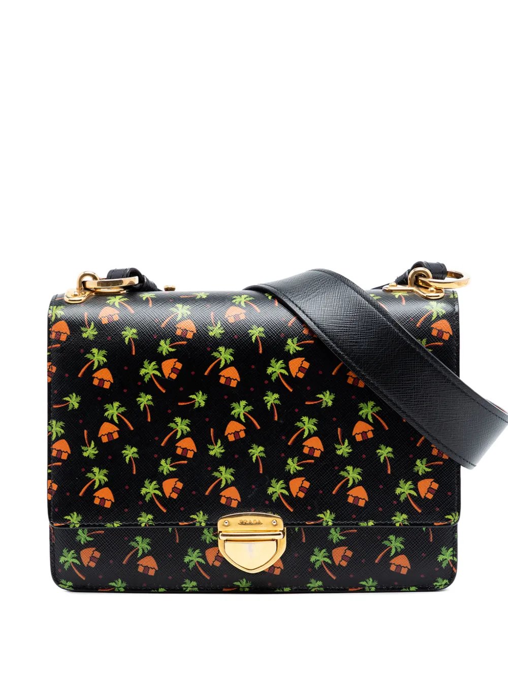 2010-2026 Saffiano Palm Tree and Hut Print Flap crossbody bag