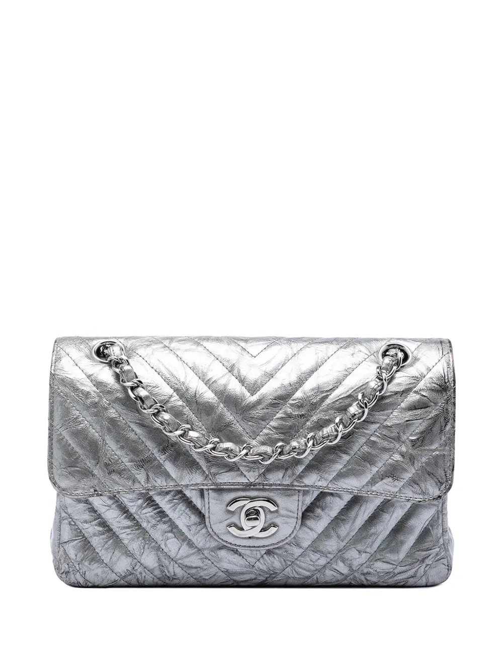 2018 Small Classic Chevron Metallic Crumpled Calfskin Double Flap shoulder bag