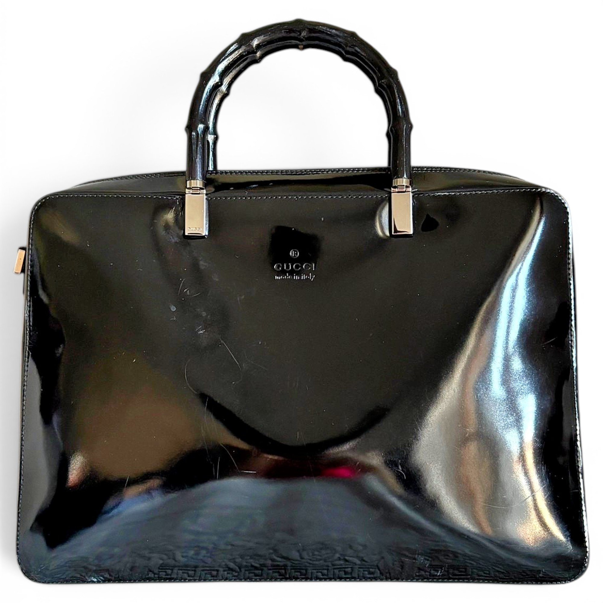 Bamboo patent leather tote
