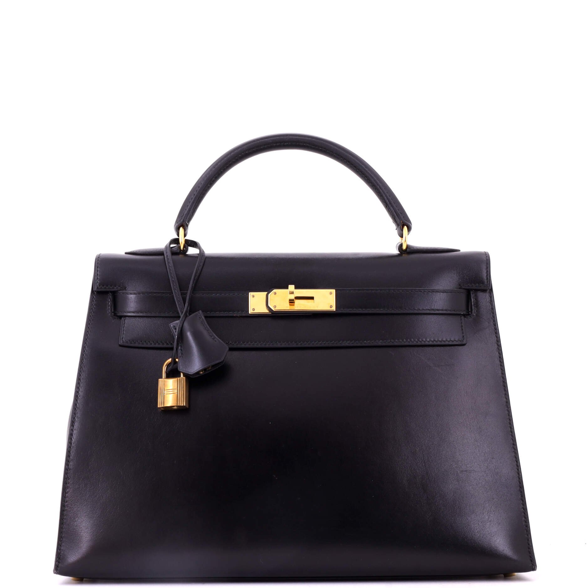 Kelly Handbag Noir Box Calf with Gold Hardware 32
