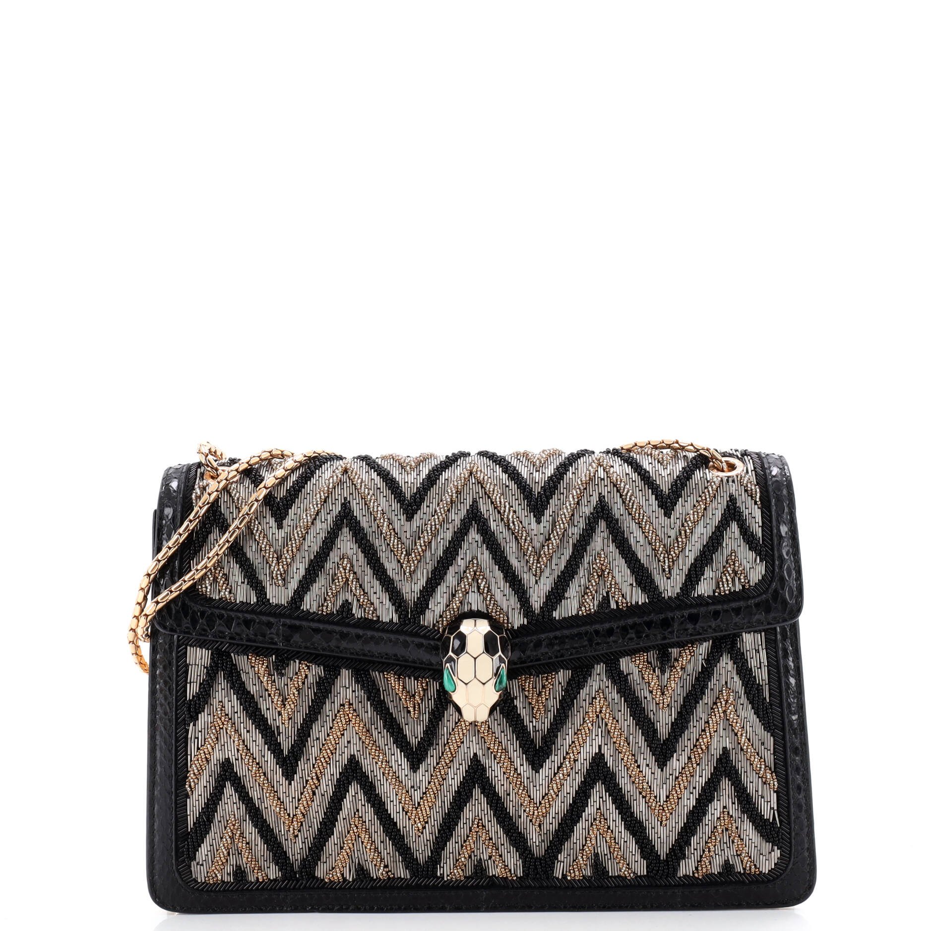 Bvlgari Serpenti Forever Shoulder Bag Embellished Python Embossed Leather Medium