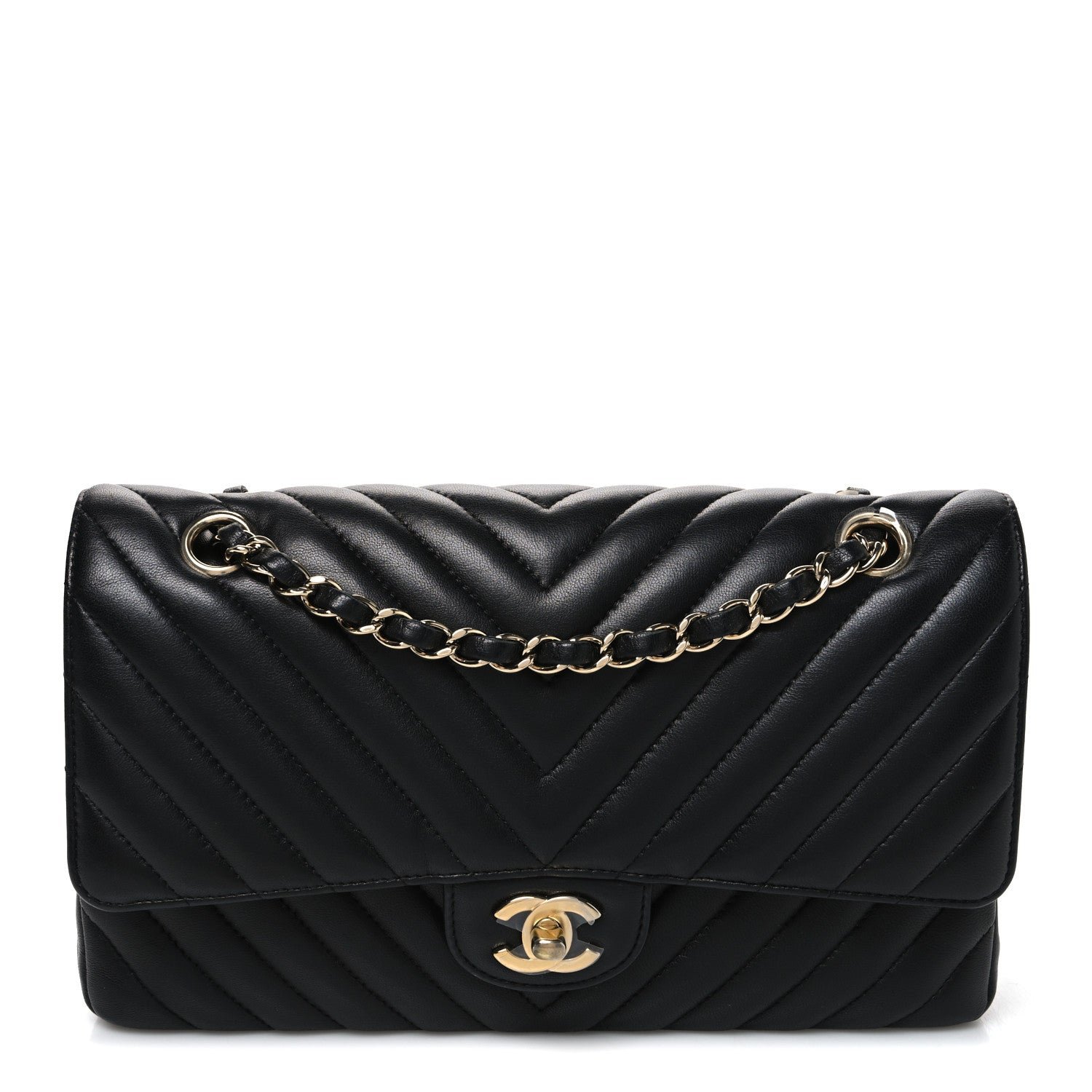 Chanel Lambskin Chevron Quilted Medium Double Flap Black