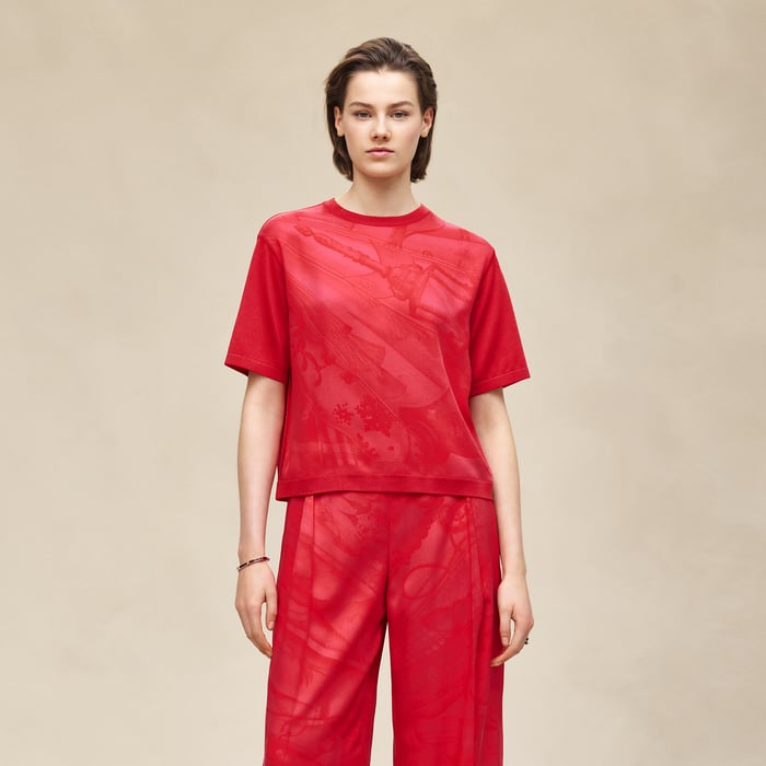 Rose Pivoine "Soleil De Soie Poudre" Short-sleeve Sweater