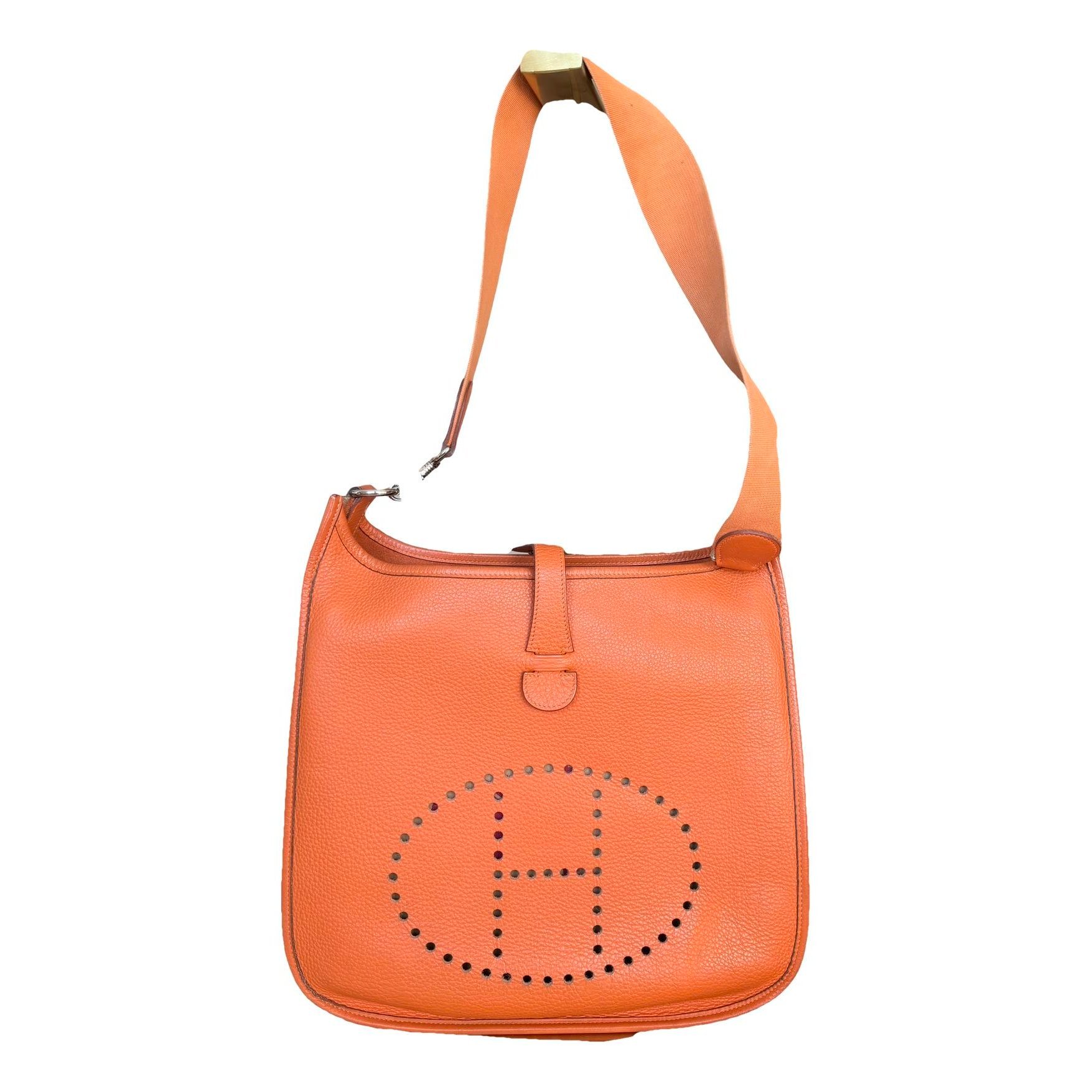 Hermes Evelyne Handbag Orange Clemence Leather 2002